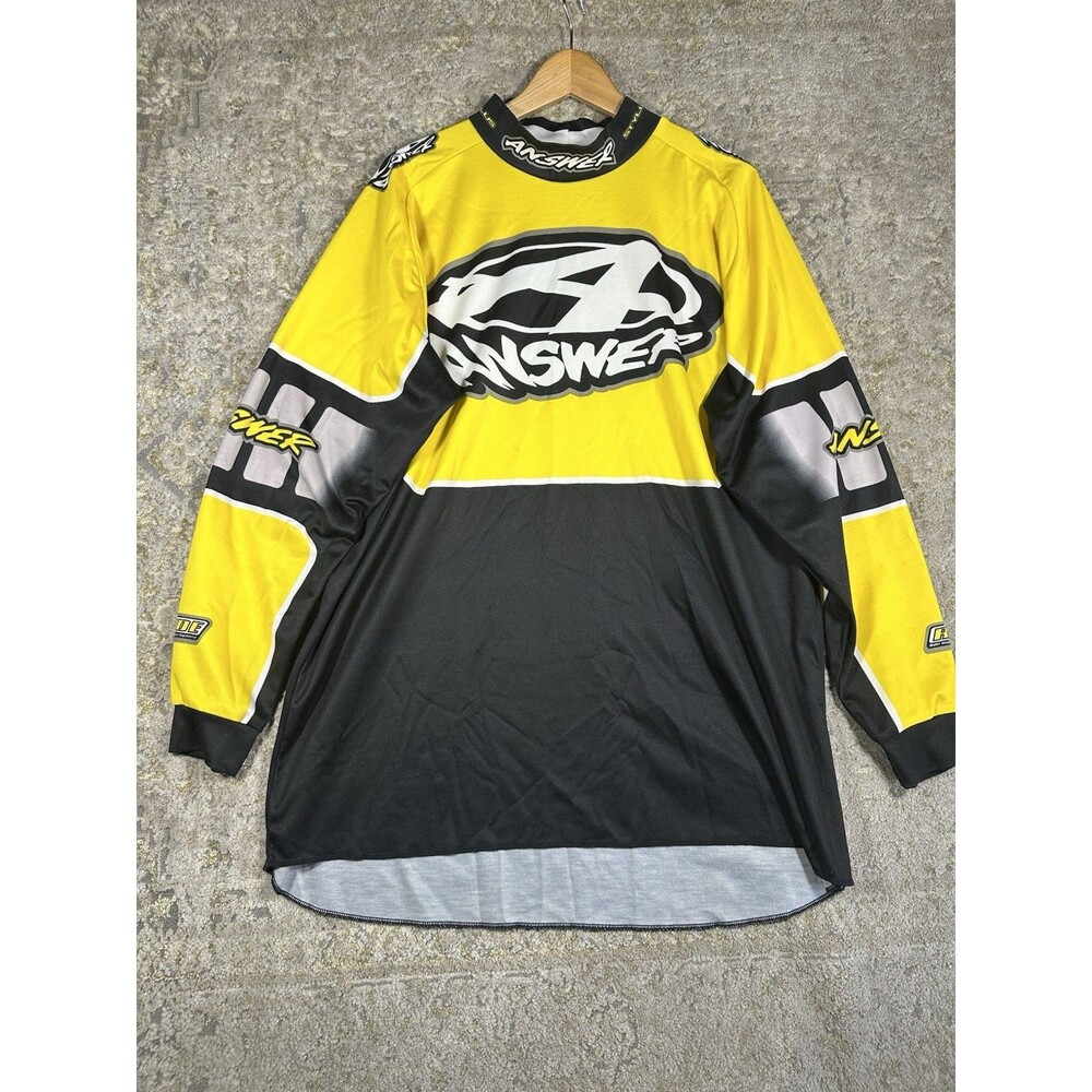 Vtg 1995 Answer Racing Motocross Jersey XL Made in USA Yellow Black BMX MX